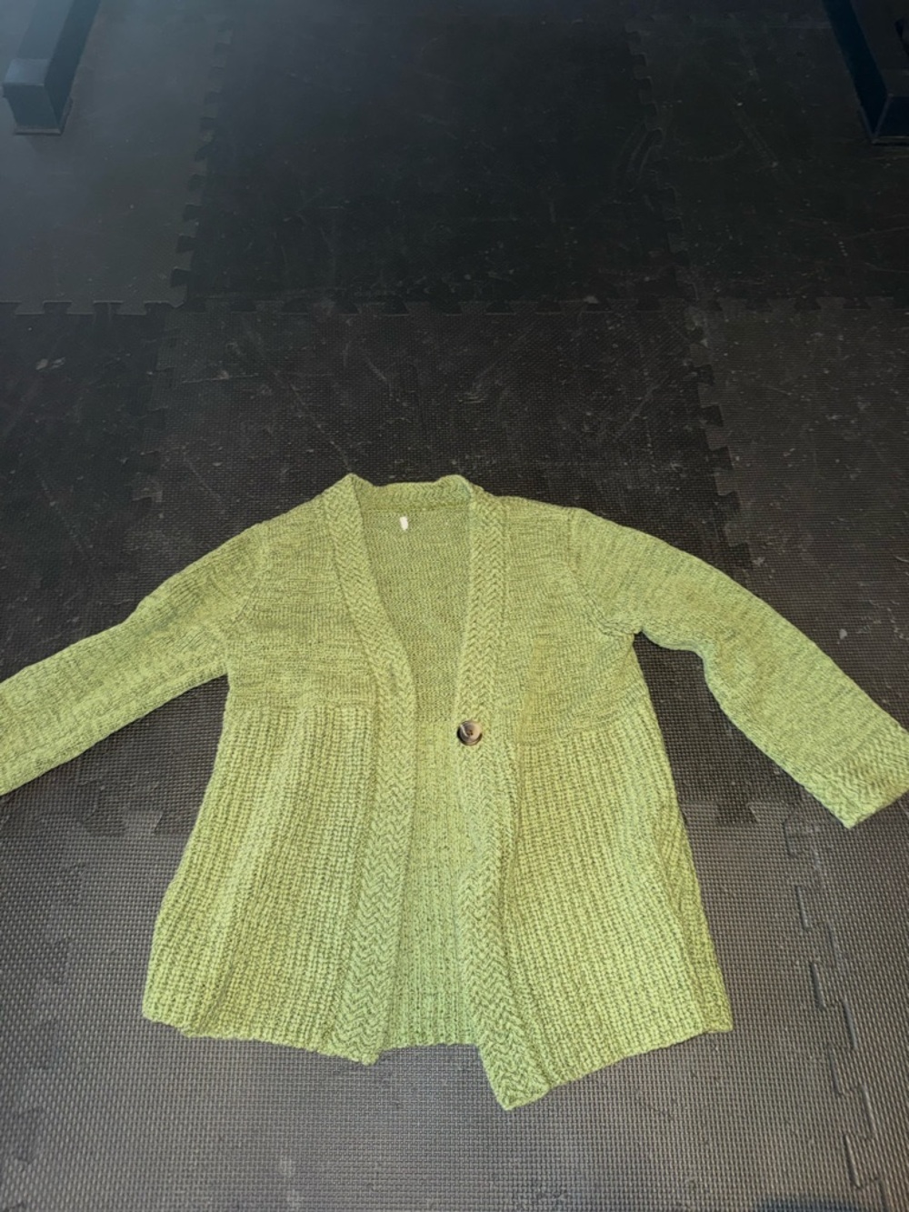 Green Open-Front Knit Cardigan Sweater
